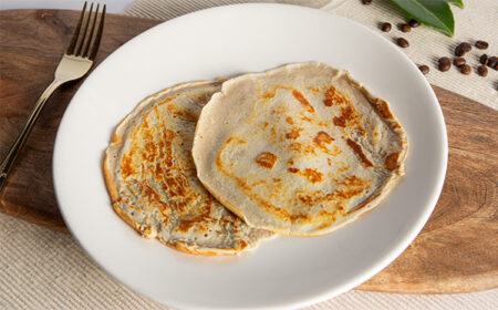 VLCD blueberry pancakes on a white plate